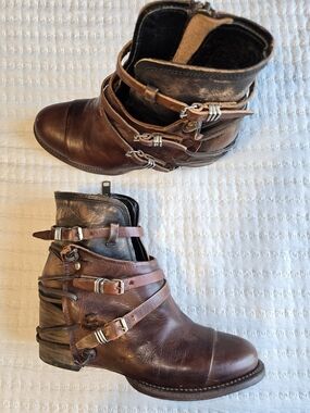 Freebird by Steven Brown Leather Buckle Strap Crue Ankle Booties